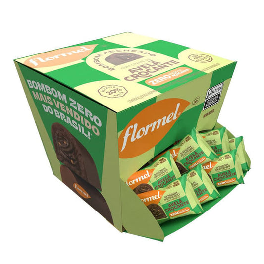 Bombom Zero Açúcar Recheado com Creme de Avelã Crocante Caixa com 18x12g Flormel