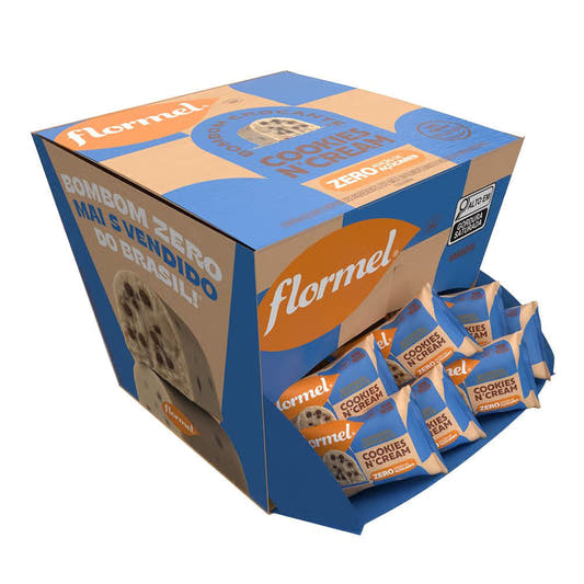 Bombom Zero Açúcar Crocante Cookies Cream Caixa com 18x12g Flormel