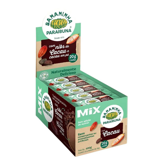Bananinha Sem Açúcar com Nibs de Cacau Caixa com 20x20g Paraibuna