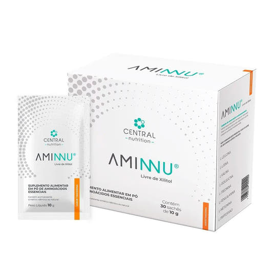Aminnu Aminoácidos Essenciais Livre de Xilitol Sabor Tangerina 30x10g Central Nutrition