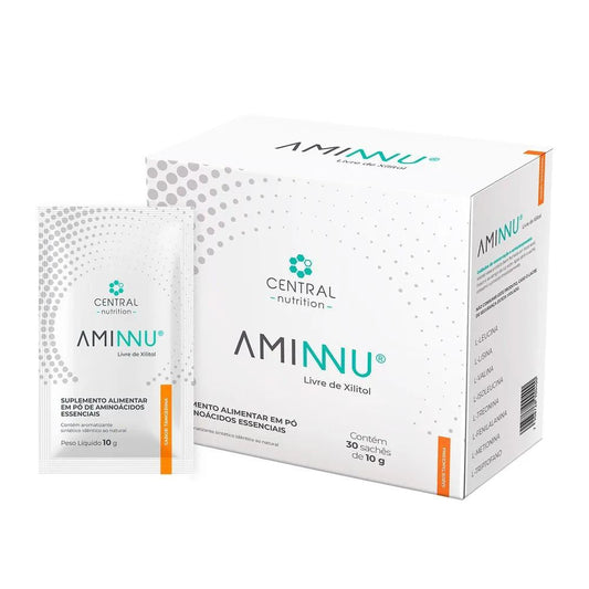 Aminnu Aminoácidos Essenciais Livre de Xilitol Sabor Tangerina 30x10g Central Nutrition
