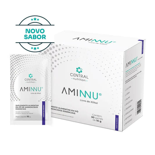 Aminnu Aminoácidos Essenciais Livre de Xilitol Sabor Blueberry 30x10g Central Nutrition