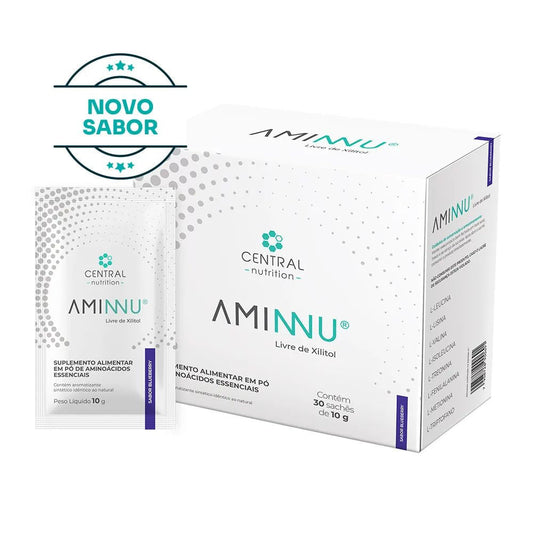 Aminnu Aminoácidos Essenciais Livre de Xilitol Sabor Blueberry 30x10g Central Nutrition