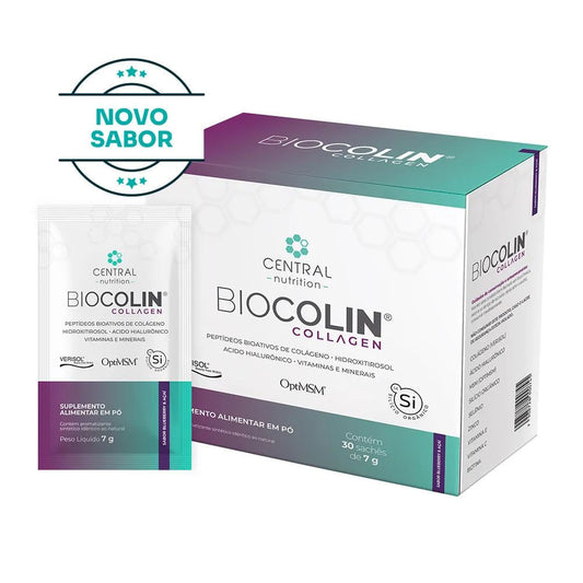 Biocolin Collagen Peptídeos de Colágeno Sabor Blueberry e Açaí 30x7g Central Nutrition