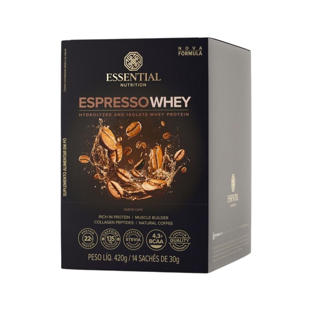 Espresso-Whey-Protein-Hidrolisado-e-Isolado-Caixa-com-14x30g-Essential-Nutrition