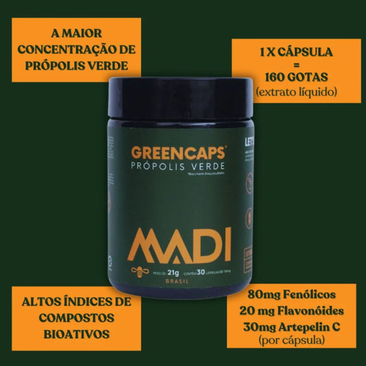 Extrato de Própolis Verde GreenCaps 30 Cápsulas MADI