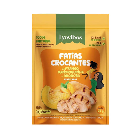 Fatias Crocantes de Frango Mandioquinha e Abóbora Liofilizadas 25g Lyovibes