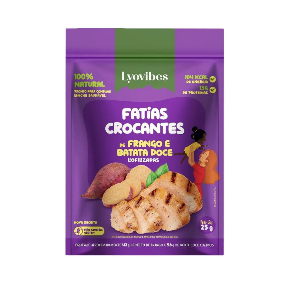 Fatias Crocantes de Frango e Batata Doce Liofilizadas 25g Lyovibes