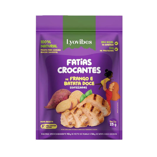 Fatias Crocantes de Frango e Batata Doce Liofilizadas 25g Lyovibes
