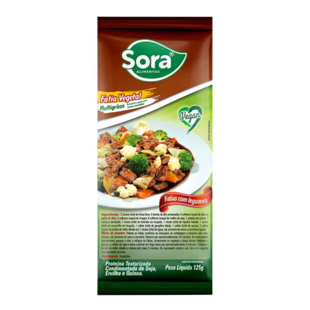 Fatias Vegetais de Soja Texturizada Multigrãos 125g Sora