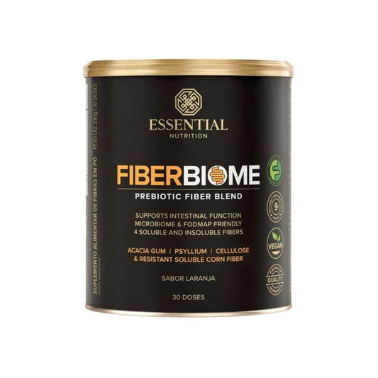 Embalagem-preta-e-dourada-de-suplemento-com-blend-de-Fibras-Prebioticas.-Destaca-beneficios-para-o-intestino-selo-vegano-e-sabor-laranja.