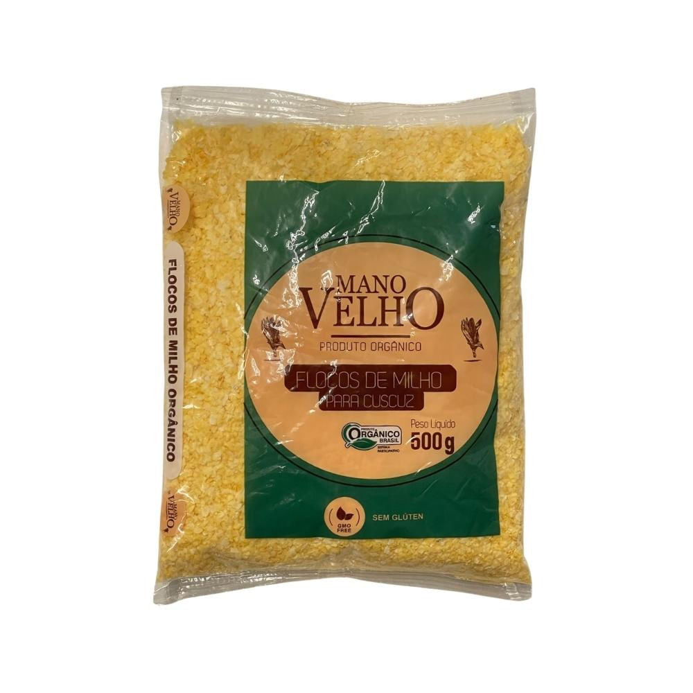 Pacote-transparente-de-floco-de-milho-com-rotulo-verde-e-bege-destacando-peso-de-500g-e-selo-de-produto-sem-gluten-na-embalagem.