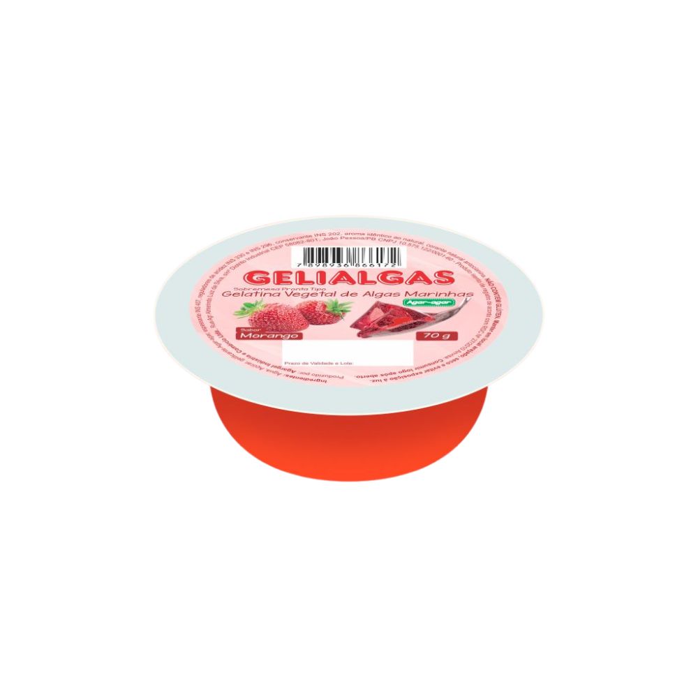 Gelatina Vegetal Agar-Agar Sabor Morango 70g Gelialgas