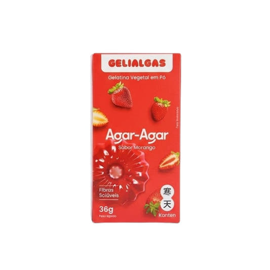 Gelatina Vegetal em Pó Agar-Agar Sabor Morango 36g Gelialgas