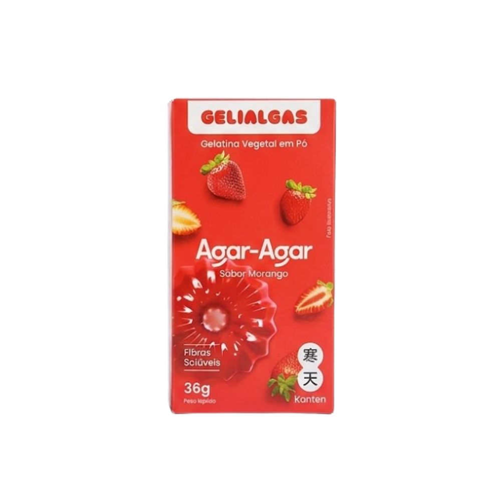 Gelatina Vegetal em Pó Agar-Agar Sabor Morango 36g Gelialgas