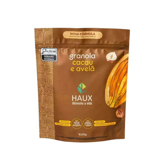 Embalagem-da-Granola-Haux-sabor-cacau-e-avela-sem-acucar-adicionado-sem-cereais-refinados-e-fonte-de-fibras