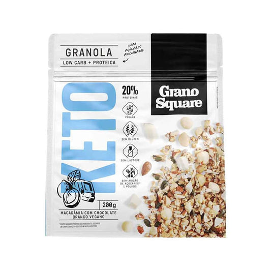 Granola Proteica Low Carb Macadâmia Com Chocolate Branco Vegano 200g Grano Square