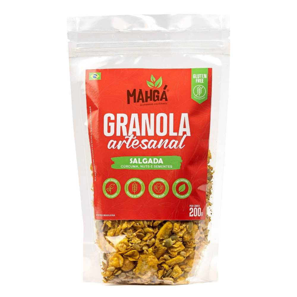 Embalagem-de-granola-salgada-Mahga-sabor-curcuma-com-nuts-e-sementes-rotulada-como-sem-gluten-e-rica-em-fibras.