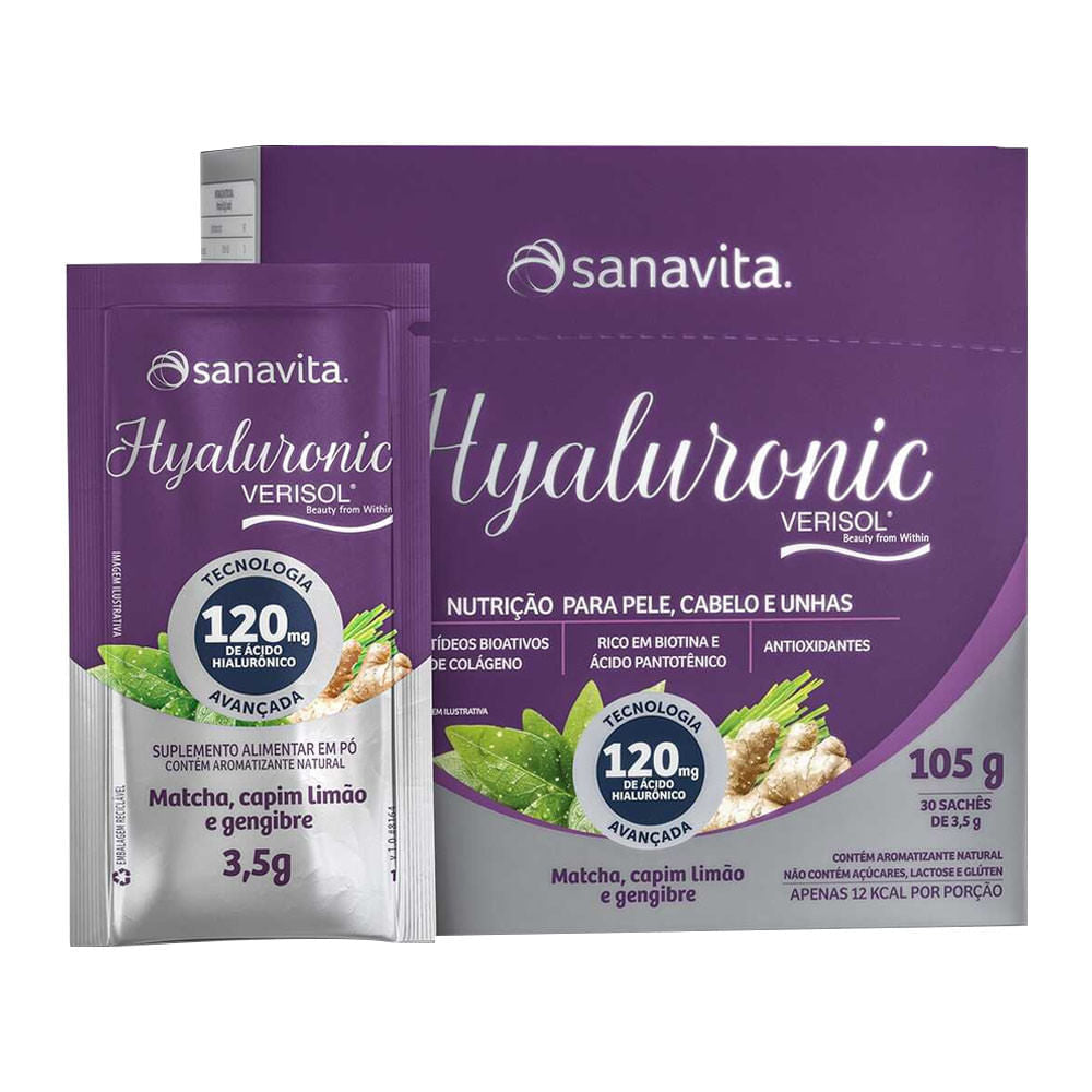 Hyaluronic Verisol Matcha, Capim Limão e Gengibre Sachês de 3,5g Display 30un Sanavita