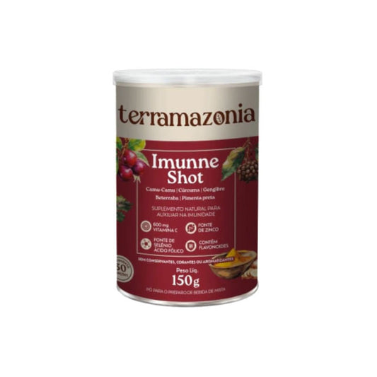 Embalagem-de-Immune-Shot-Terramazonia-150g-fundo-vermelho-com-ilustracoes-de-frutas-e-destaque-para-beneficios-de-imunidade.