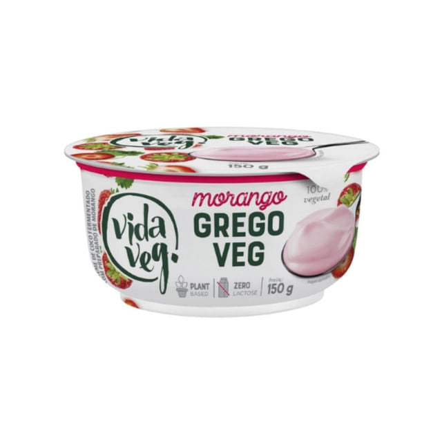 Pote-branco-de-Iogurte-GregoVeg-sabor-morango-com-tampa-rosa-e-rotulo-destacando-ser-zero-lactose-e-100--vegetal.