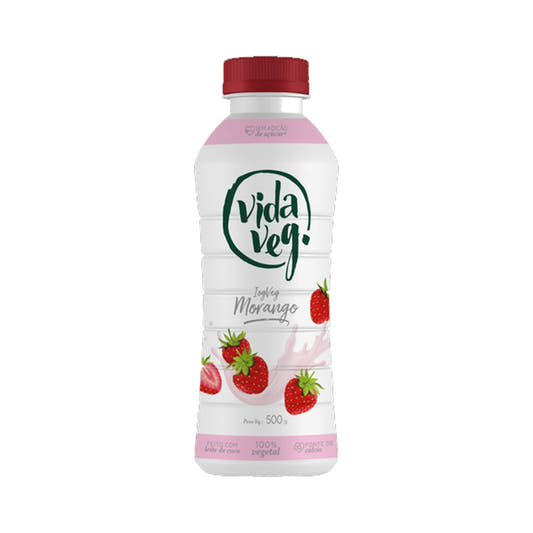 Iogurte Vegano Sabor Morango Zero Açúcar 500g Vida Veg
