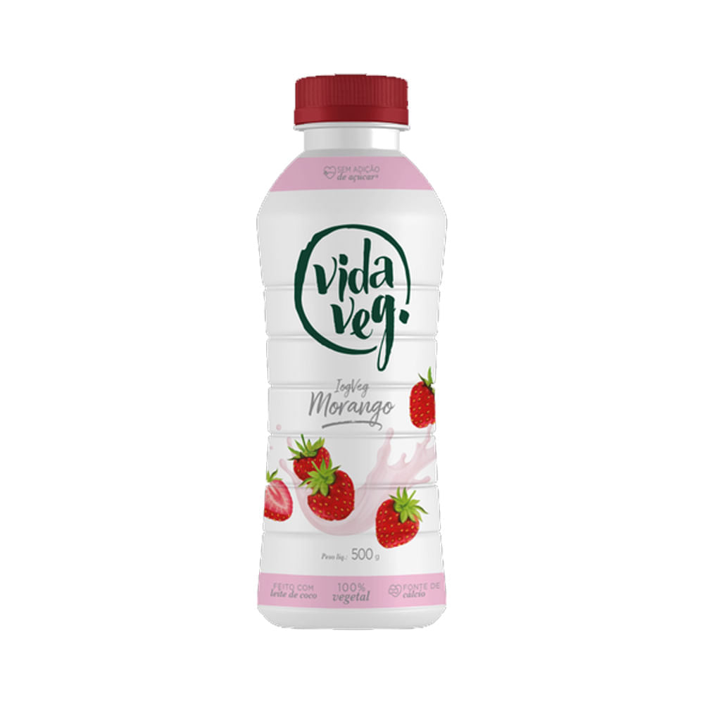 Iogurte Vegano Sabor Morango Zero Açúcar 500g Vida Veg