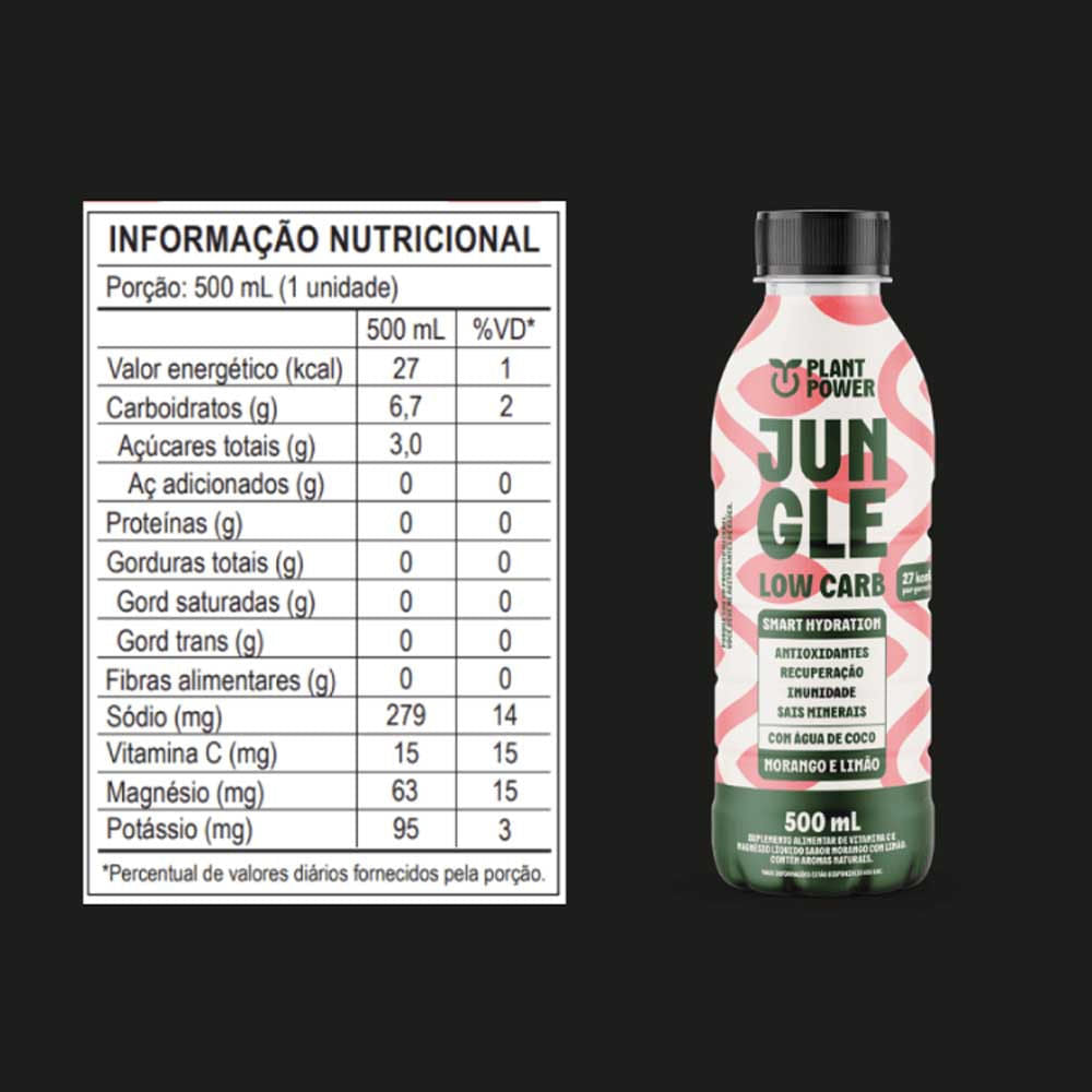 Isotônico Jungle Morango e Limão Low Carb 500ml Plant Power