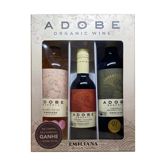 Kit Vinho Orgânico Adobe Rosé 750ml, Carmenere 750ml + Cabernet Sauvignon 375ml