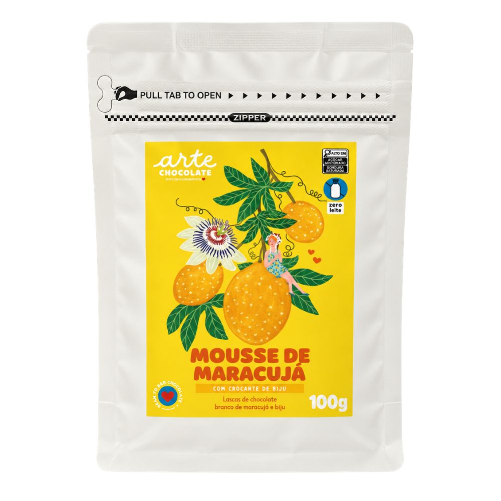 Lascas de Chocolate Branco Vegano Mousse de Maracujá 100g Arte Chocolate
