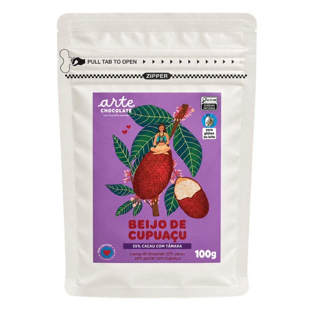 Lascas de Chocolate Vegano 55% Beijo de Cupuaçu 100g Arte Chocolate