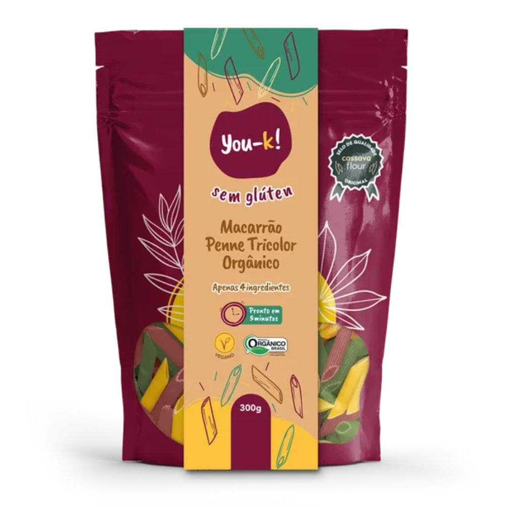 Macarrão Sem Glúten Penne Tricolor Orgânico 300g You Ka