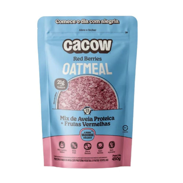 Embalagem-azul-e-rosa-de-Oatmeal-Red-Berries-da-marca-Cacow-com-450g-exibindo-mix-de-aveia-proteica-com-frutas-vermelhas-visivel-ao-centro.