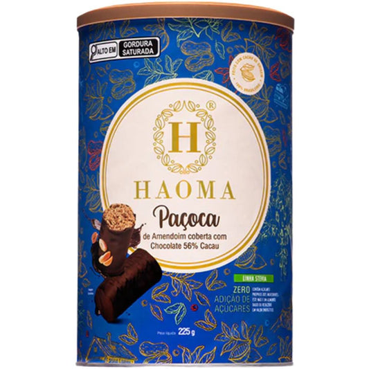 Paçoca de Amendoim Coberta com Chocolate 56% Cacau Linha Stevia 225g HAOMA