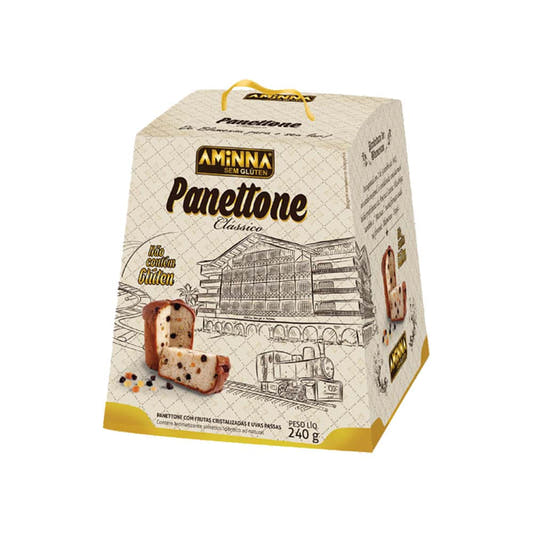 Panettone Clássico Sem Glúten com Uvas Passas e Frutas Cristalizadas 240g Aminna