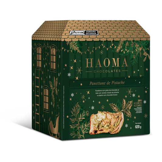 Panettone Recheado de Pistache com Chocolate Branco 620g HAOMA