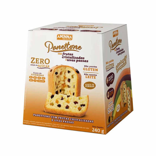 Panettone Sem Glúten e Açúcar com Uvas Passas e Frutas Cristalizadas 240g Aminna