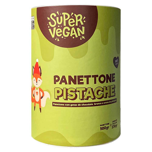 Panettone Vegano com Gotas de Chocolate Branco e Creme de Pistache 730g Super Vegan