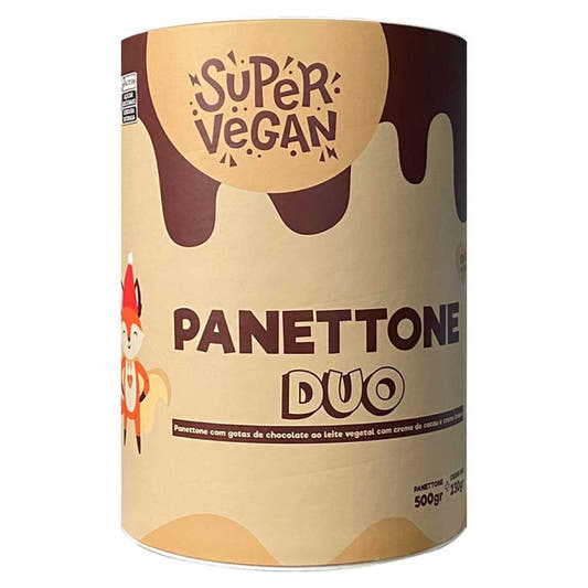 Panettone Vegano com Gotas de Chocolate ao Leite e Creme Duo Branco com Cacau 730g Super Vegan