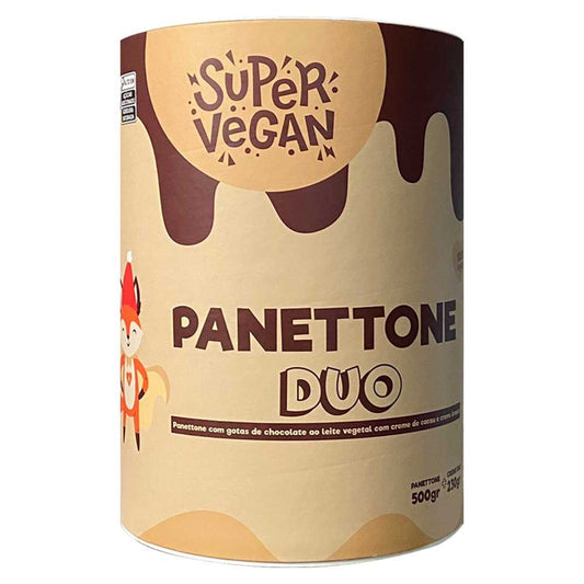 Panettone Vegano com Gotas de Chocolate ao Leite e Creme Duo Branco com Cacau 730g Super Vegan