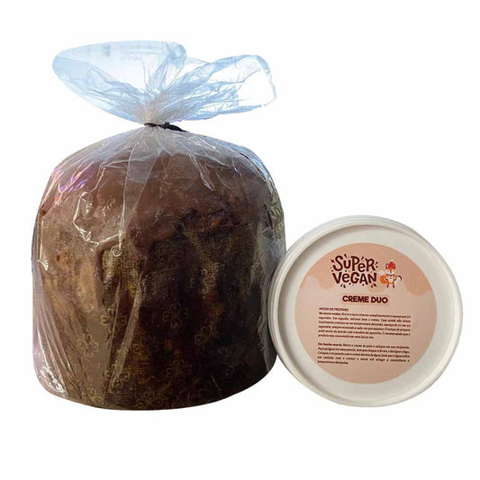 Panettone Vegano com Gotas de Chocolate ao Leite e Creme Duo Branco com Cacau 730g Super Vegan