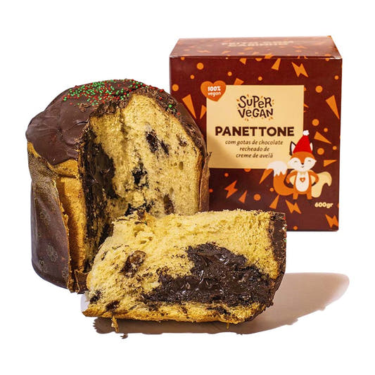 Panettone Vegano com Gotas de Chocolate e Recheado de Creme de Avelã 600g Super Vegan