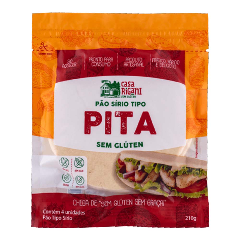 Pão Sírio Tipo Pita Sem Glúten 210g Casa Rigani