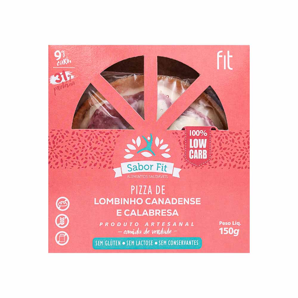 Embalagem-vermelha-com-recorte-em-formato-de-fatias-exibindo-a-Pizza-Low-Carb-dentro.-Destaca-ser-sem-gluten-sem-lactose-e-sem-conservantes.