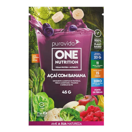 Proteína Vegana One Nutrition Açaí com Banana Sachê 45g PuraVida