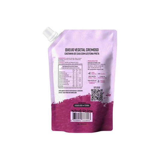 Queijo Vegetal Cremoso Castanha de Caju com Azeitona Preta 180g Queijos da Terra parte de trás da embalagem