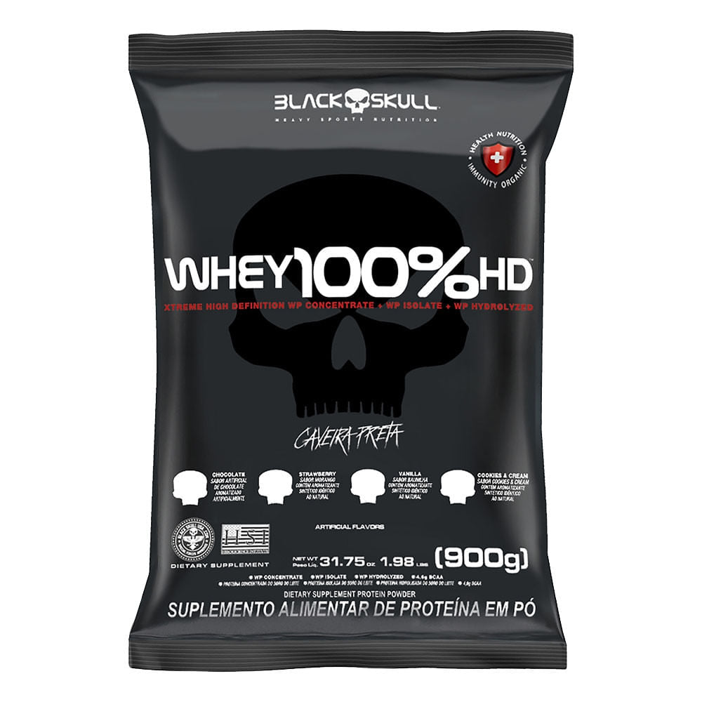 Refil Whey 100% HD Morango 900g Black Skull