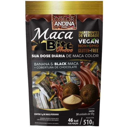 Maca Bite Barra de Maca Peruana Preta com Cobertura de Chocolate 30x 17g Color Andina