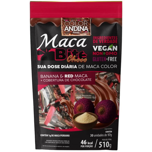 Maca Bite Barra de Maca Peruana Vermelha com Cobertura de Chocolate 30x 17g Color Andina