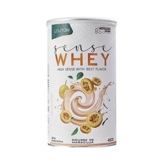 Lata-branca-com-tampa-metalica-da-marca-Lauton-ilustrada-com-mousse-e-maracujas.-Rotulo-destaca--Whey-Protein--como-proteina-principal.